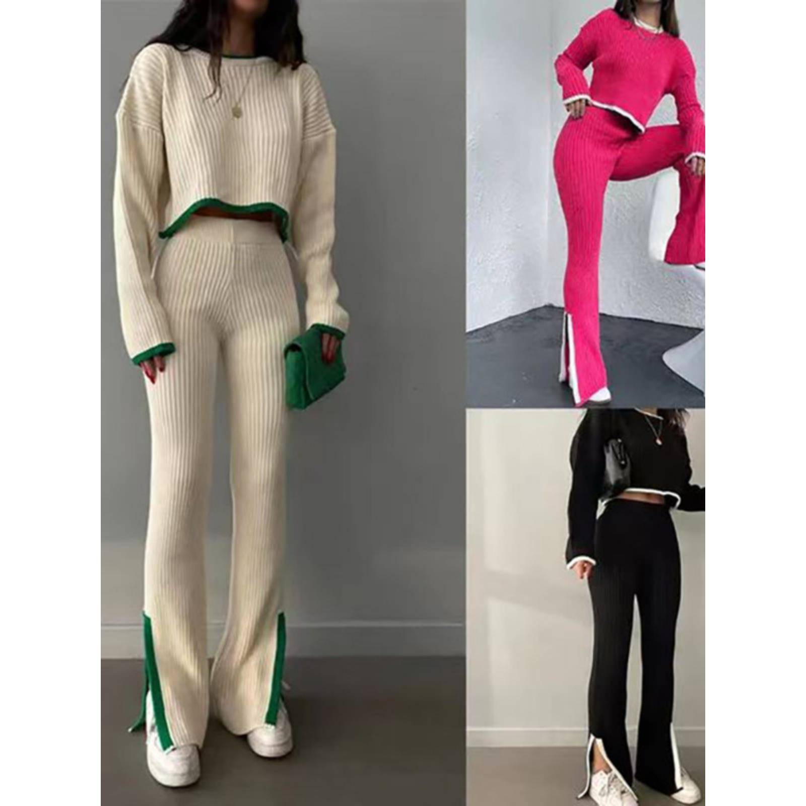 Autumn winter women suit knitted leisure sweater two piece女