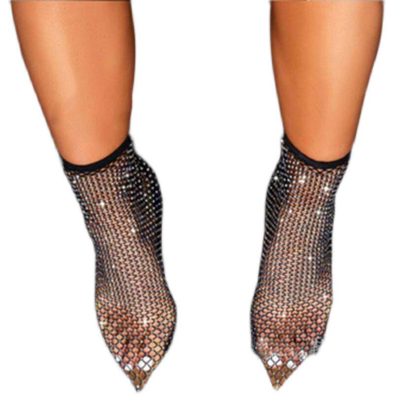 2021水钻尖头细高跟过膝长网袜靴女Diamond mesh stocking boots
