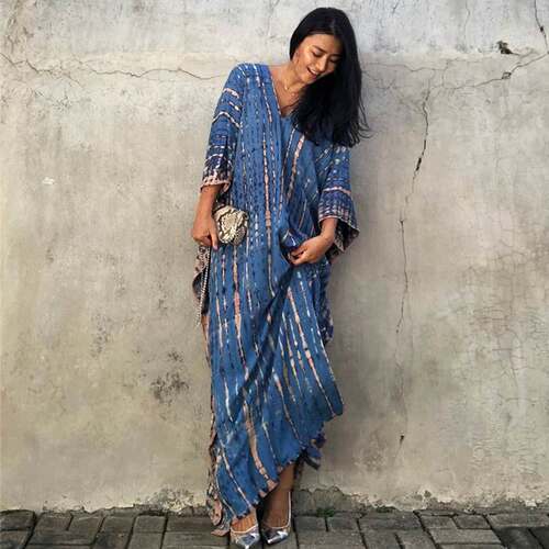 Beach Blouse Dyed Flower Holiday Robe Dress 度假长袍连衣裙新