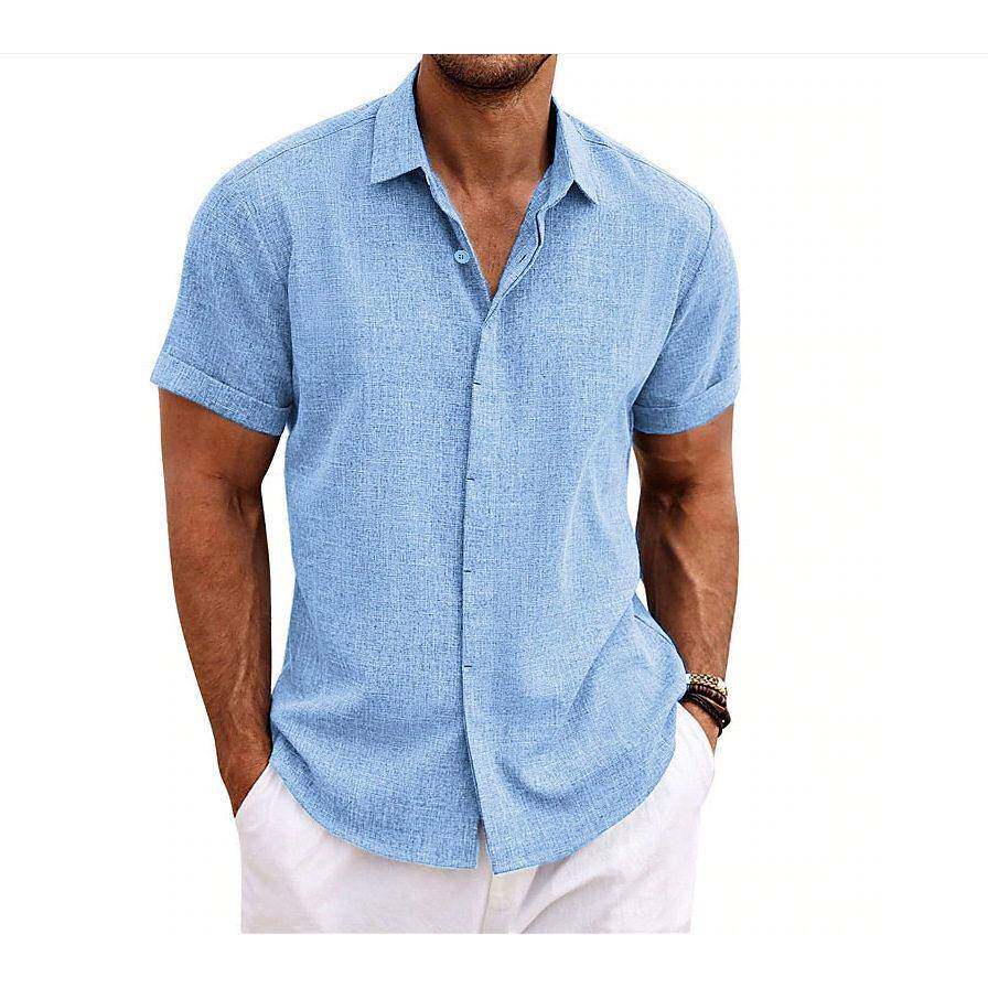 2025夏季新款欧美男式大码衬衣纯色翻领短袖休闲衬衫Men's Shirts