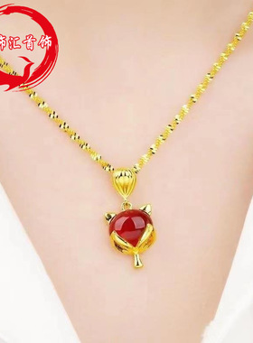 新款沙金四叶复古水滴吊坠 铜镀金珠项链 心有灵犀幸运草首饰