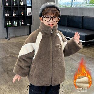 男童秋冬款水貂绒外套2024新款儿童加绒毛毛衣彷皮草貂毛冬装棉服