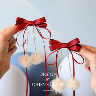 毛球流蝶蝴结苏发夹儿古风汉服发童卡子头饰甜美公主子夹女童发饰