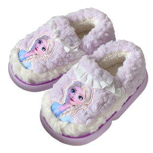 细细条冬季居家防滑保暖软底棉拖鞋可爱艾莎公主全包跟毛绒棉鞋