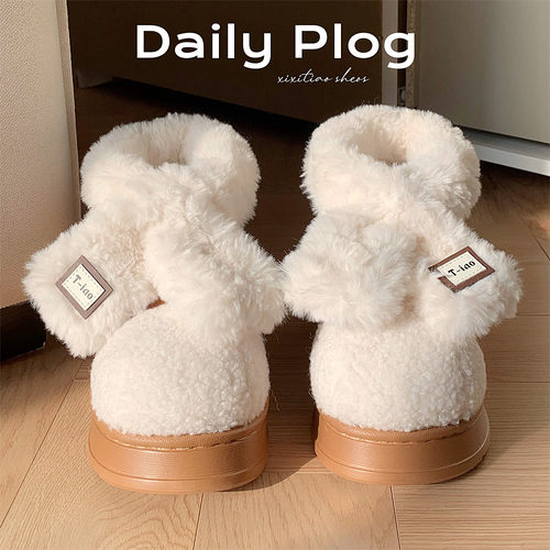 休闲白底毛毛雪地靴东北棉鞋短靴