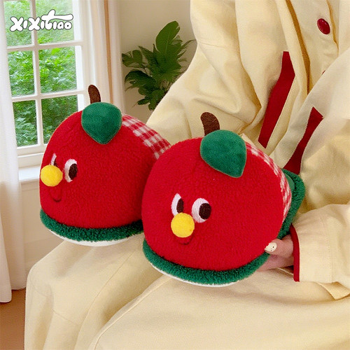 室内防滑可爱红苹果棉拖鞋冬季