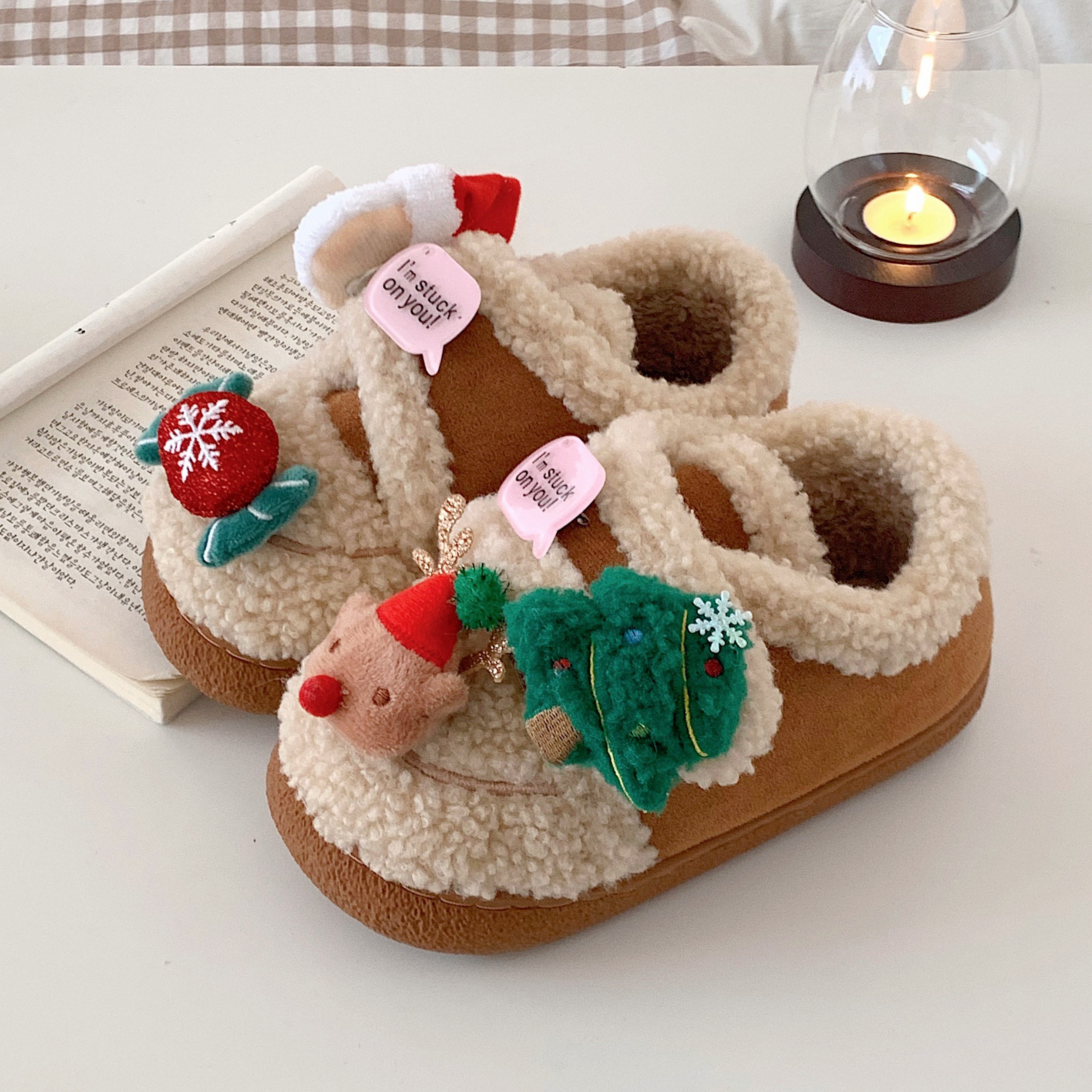 细细条亲子豆豆鞋休闲户外卡通舒适可爱圣诞老人冬天女士棉拖鞋,居家布艺,居家棉拖/棉鞋,淘宝优惠券,粉丝福利购,淘宝优惠卷