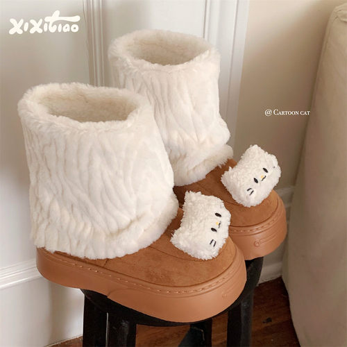 厚底可爱小猫咪保暖加绒雪地靴