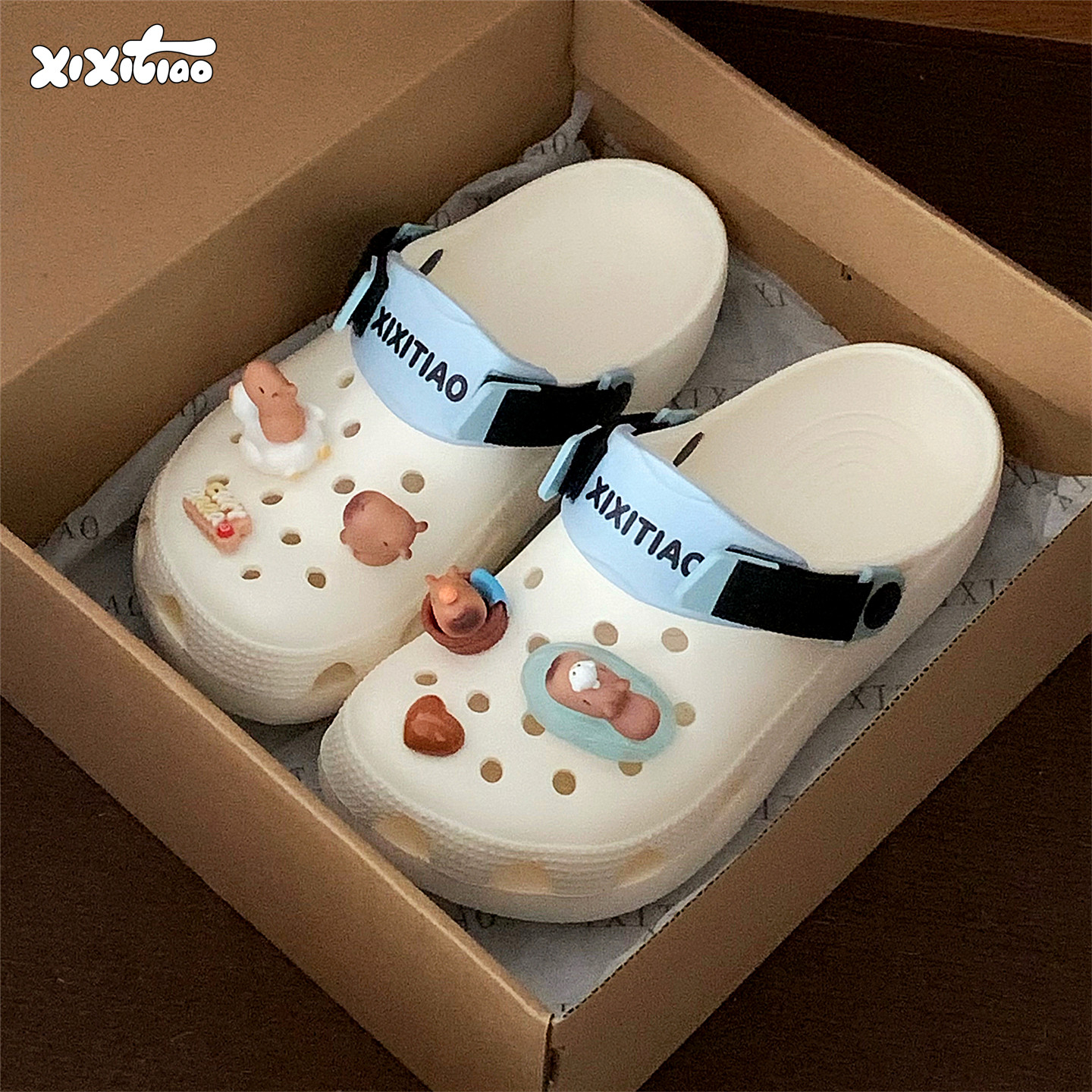 细细条 儿童夏eva可爱卡皮巴拉水豚洞洞鞋男女亲子沙滩防滑凉拖鞋,居家布艺,居家亲子拖鞋,淘宝优惠券,粉丝福利购,淘宝优惠卷