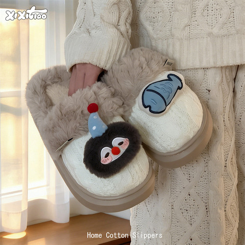 细细条可爱企鹅小鱼棉拖鞋