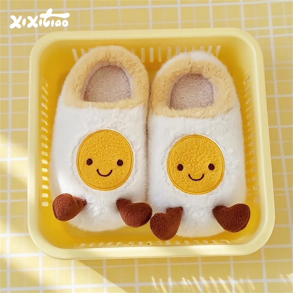 可爱煎蛋儿童保暖棉拖鞋亲子冬