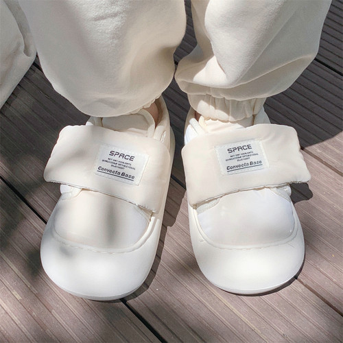 细细条女冬软底加绒加厚魔术贴板鞋户外防滑保暖百搭面包棉拖鞋