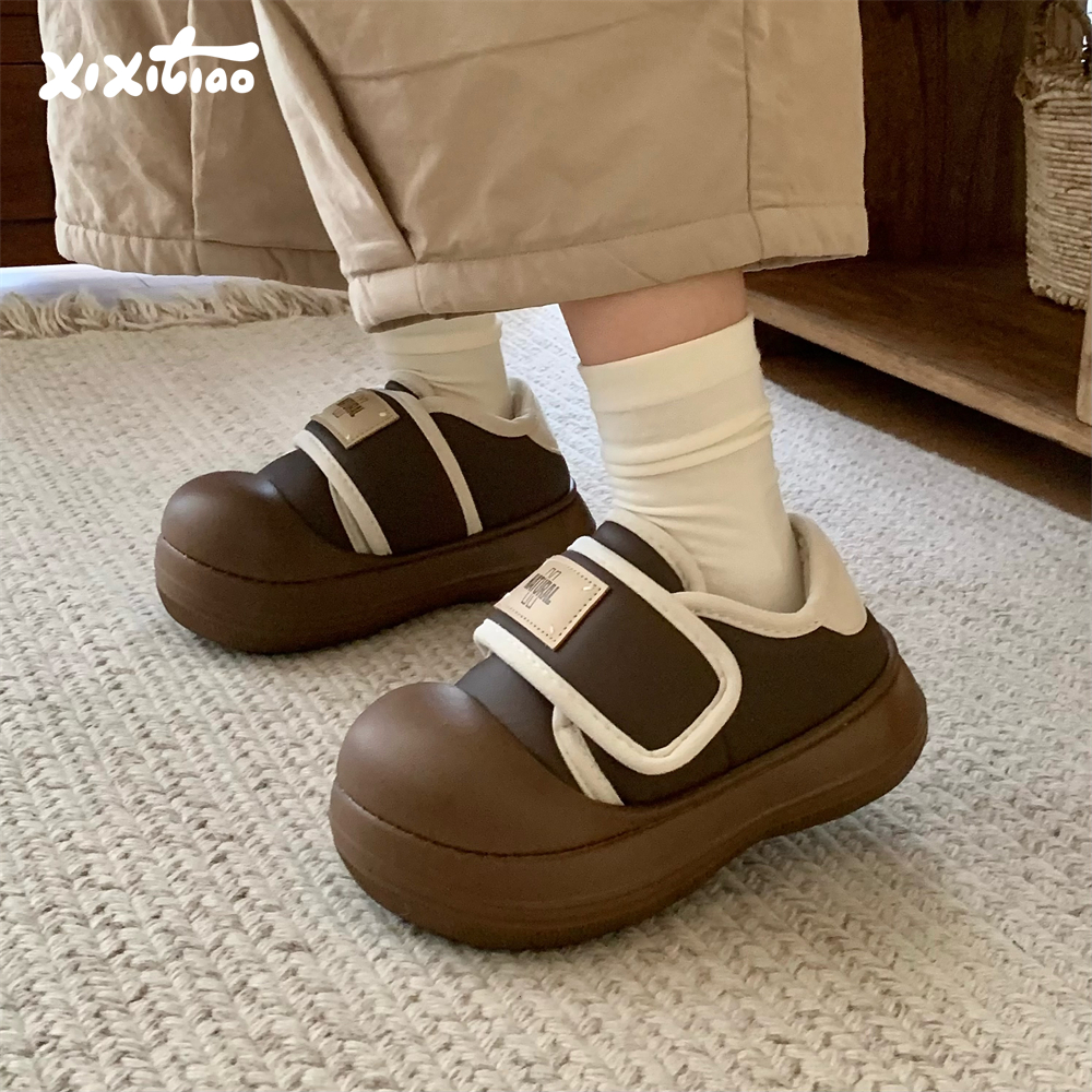 细细条板鞋防滑魔术贴面包棉鞋