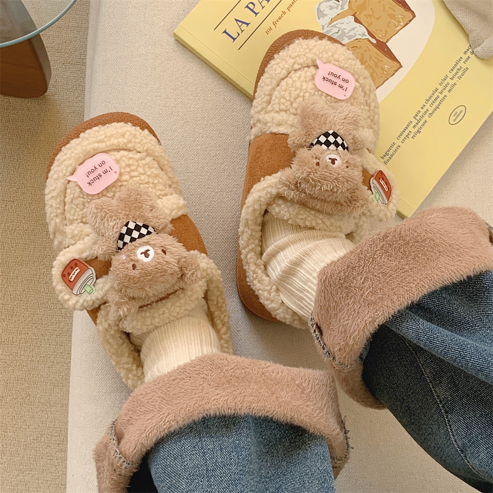 细细条女冬可爱小熊保暖加绒乐福豆豆鞋百搭户外防滑亲子棉拖鞋,居家布艺,居家棉拖/棉鞋,淘宝优惠券,粉丝福利购,淘宝优惠卷