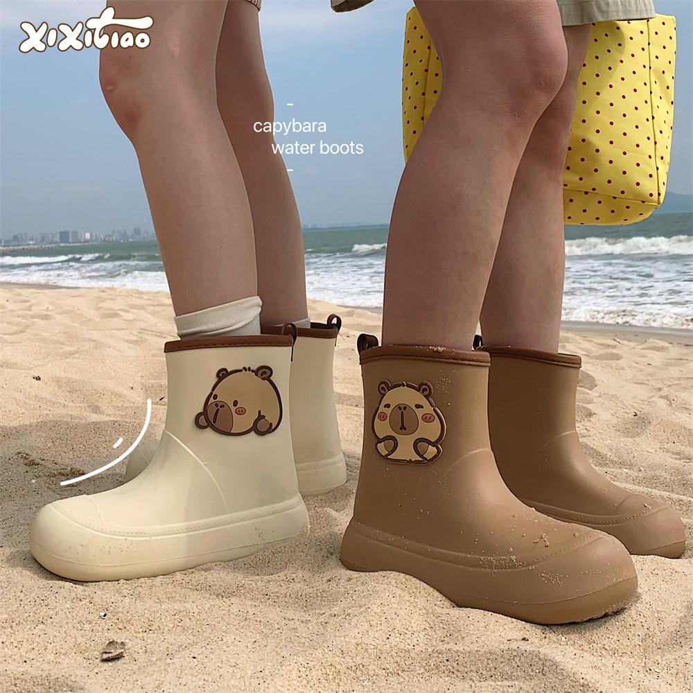 新款卡皮巴拉水豚防水防滑雨鞋