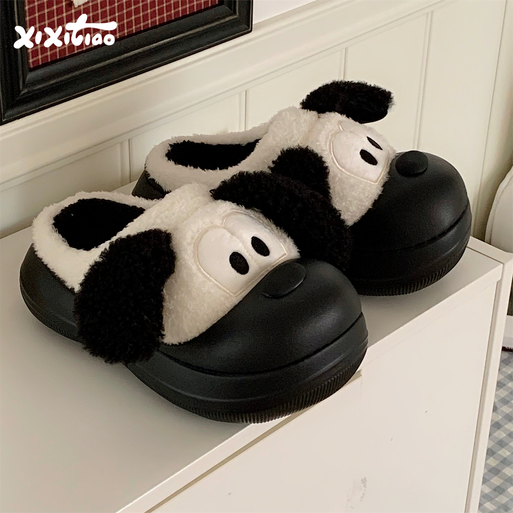 细细条棉拖鞋软萌狗狗毛毛棉鞋