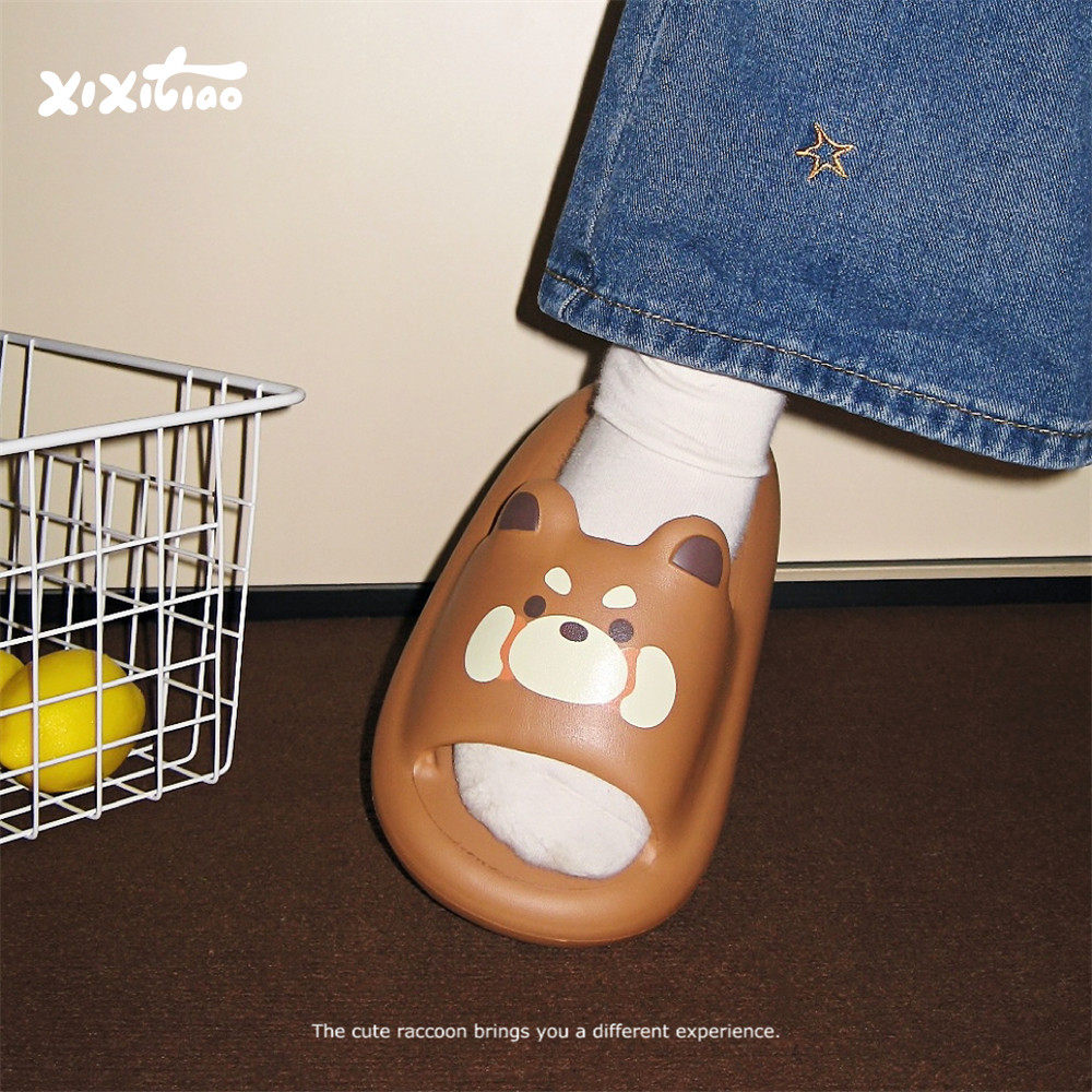 EVA厚底小浣熊卡通情侣凉拖鞋