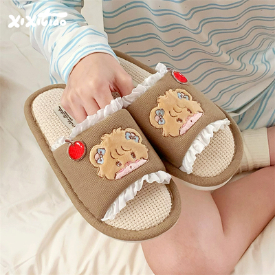 mikko联名趣味小熊居家棉麻拖鞋