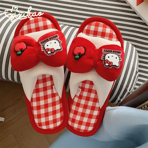 三丽鸥HelloKitty居家棉麻拖鞋