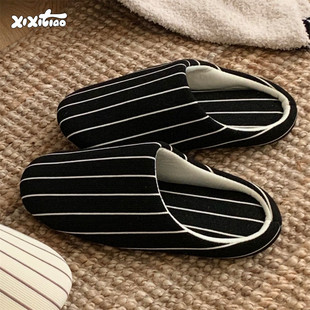 拖鞋 细细条 简约条纹春夏季 ins软底男女士情侣新款 防滑棉麻地板鞋