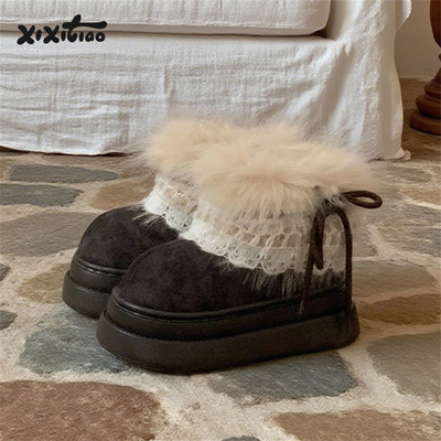 细细条费尔岛毛毛雪地靴短靴子