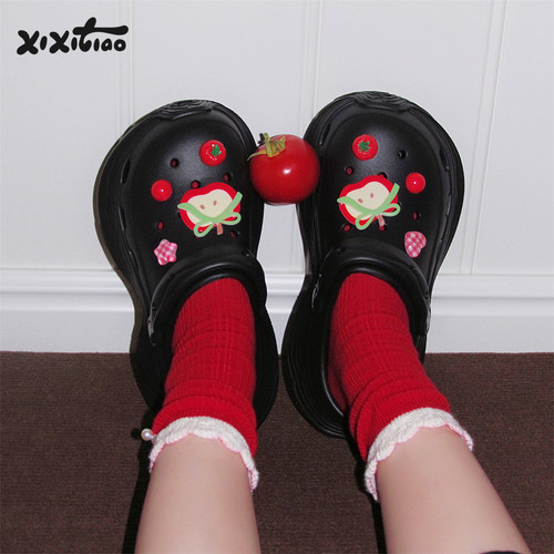 少女心DIY红苹果番茄沙滩洞洞鞋