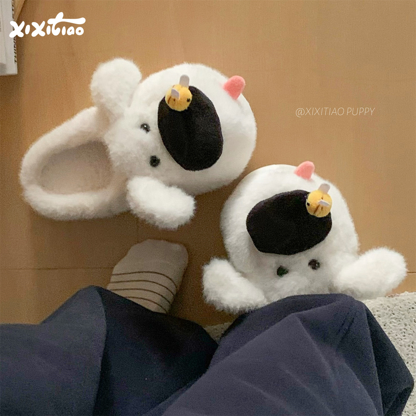 细细条 冬软底情侣可爱棉拖鞋防滑男女被蜜蜂蛰的大鼻狗狗毛毛鞋,居家布艺,居家棉拖/棉鞋,淘宝优惠券,粉丝福利购,淘宝优惠卷