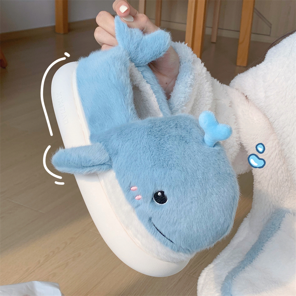 细细条趣味可爱小鲸鱼亲子棉拖鞋