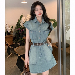 高级感炸街无袖牛仔裙子女新款夏季收腰显瘦时尚港式风连衣裙2026