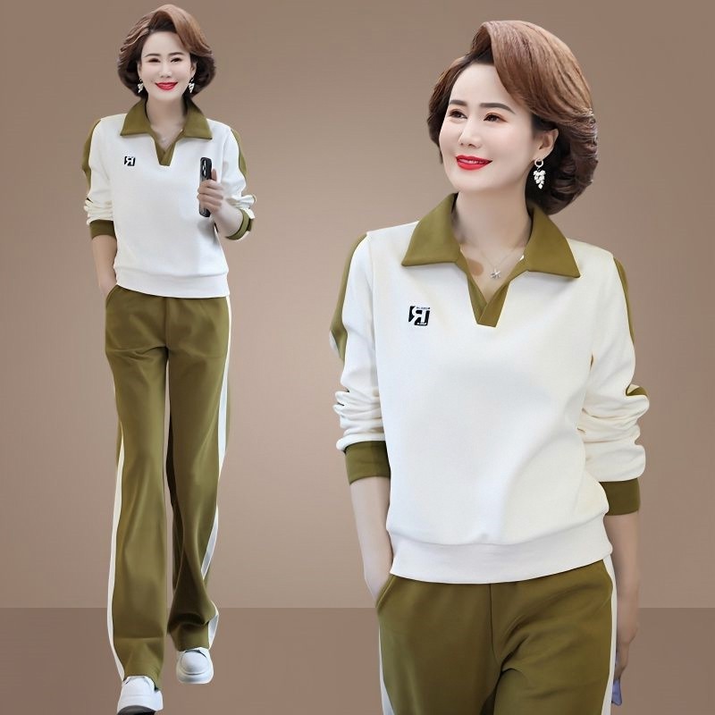 年轻妈妈装休闲运动服套装春秋时尚洋气中老年女装春秋卫衣两件套
