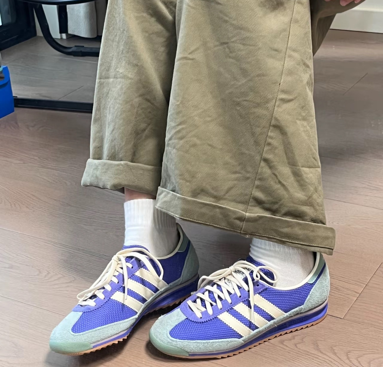 Adidas三叶草SL 72蓝紫绿薄底复古系带女子运动休闲T头鞋IH0290