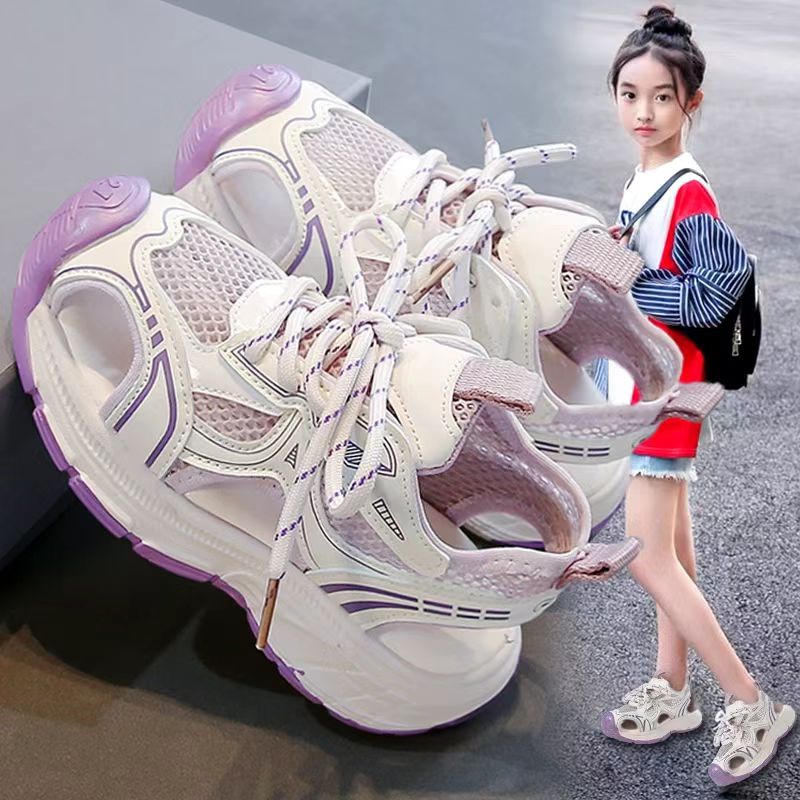 361风尚联名女童运动包头凉鞋2025夏季儿童运动鞋镂空公主沙滩鞋
