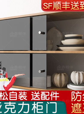 亚克力柜门定制防尘小柜子门加装自装简易黑色免打孔推拉玻璃门板