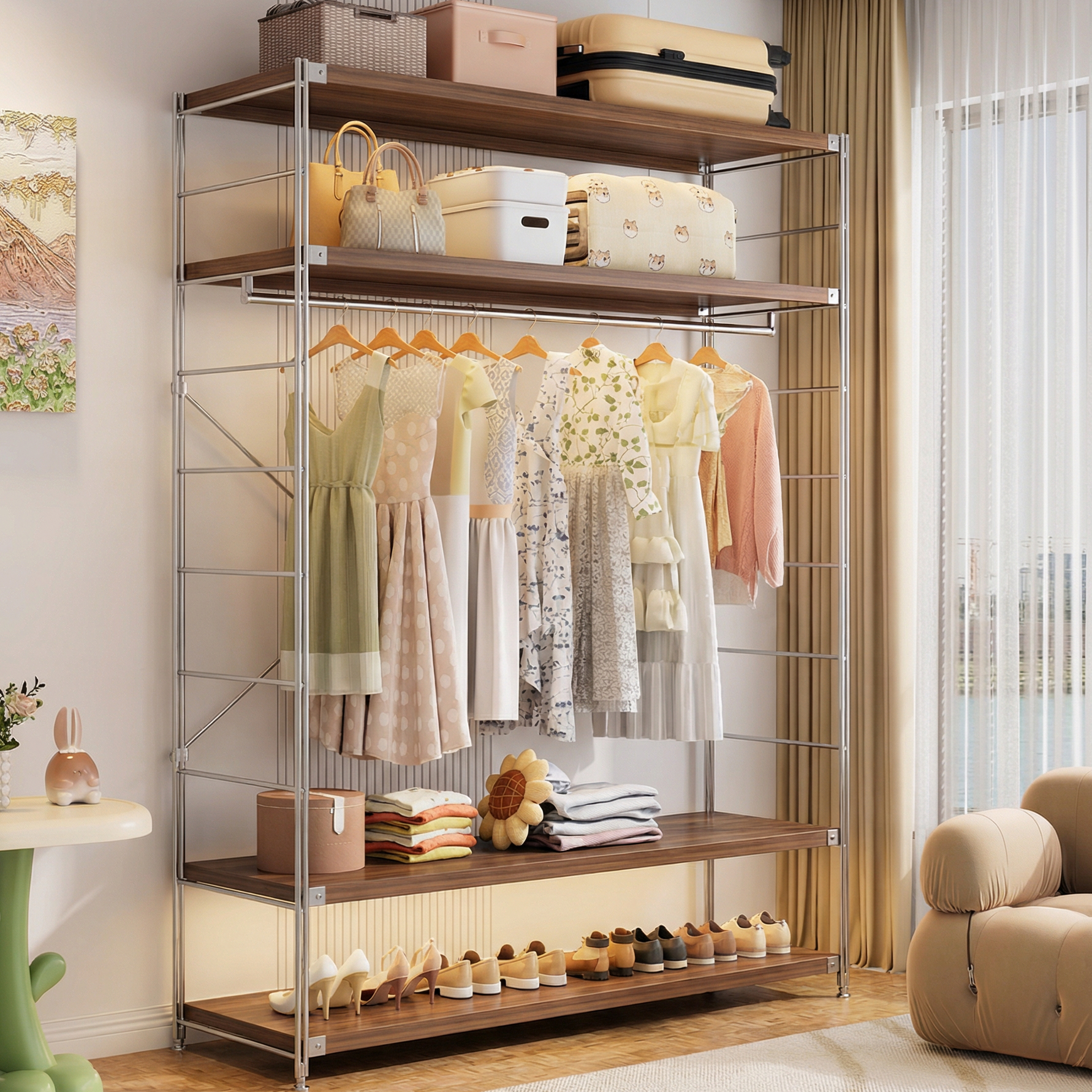 货架衣柜租房衣架衣帽架自由组装钢制落地衣橱简易衣架开放置物架