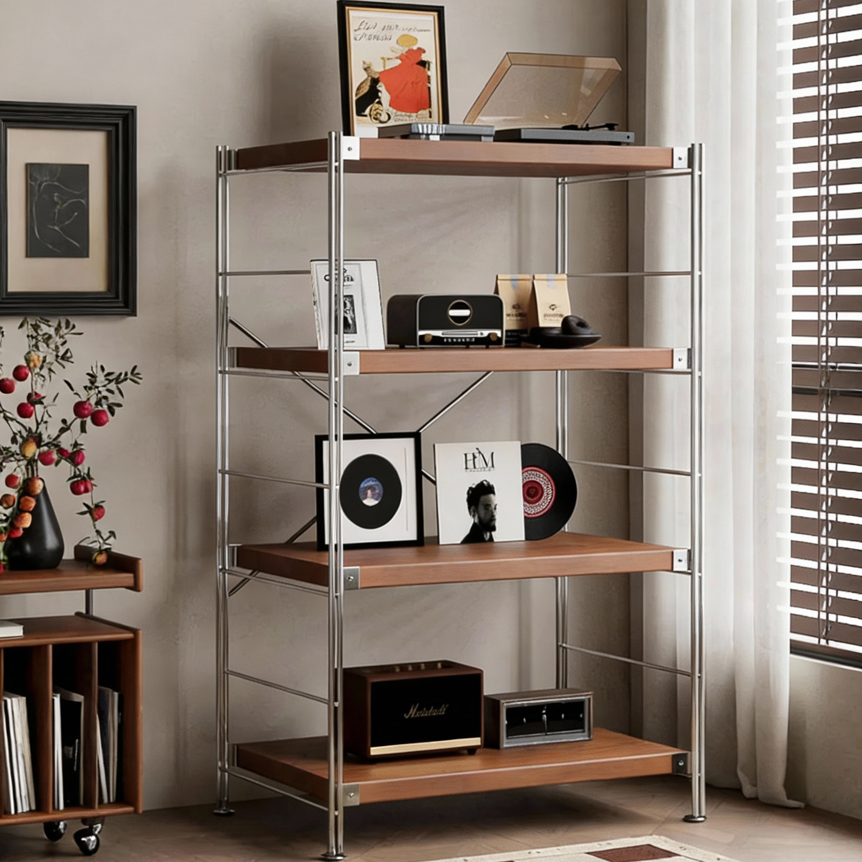 日式原木风置物架家用落地收纳架书本商品陈列展示架厨房储物架子