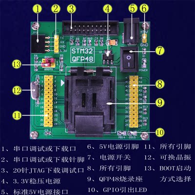 支持STM32 GD32烧写器下载器烧录座测试座编程器LQFP48 68 100等