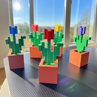 我的世界周边郁金香花盆栽桌面摆件3D打印MC模型摆件