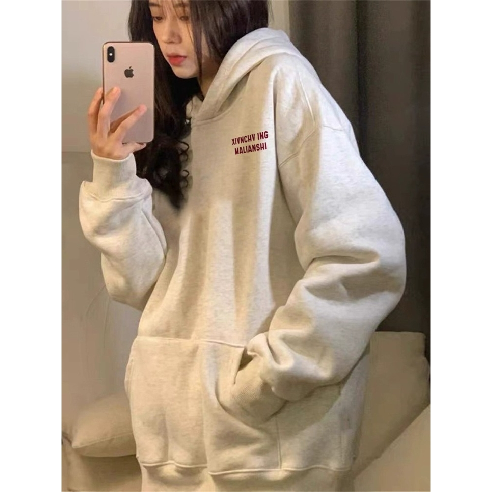 美式复古潮牌字母连帽卫衣女2025新款爆款银狐绒加厚宽松慵懒外套