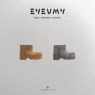 高丝光反绒羊毛一体短靴厚底雪地靴ST51WK071 手工缝线大头靴