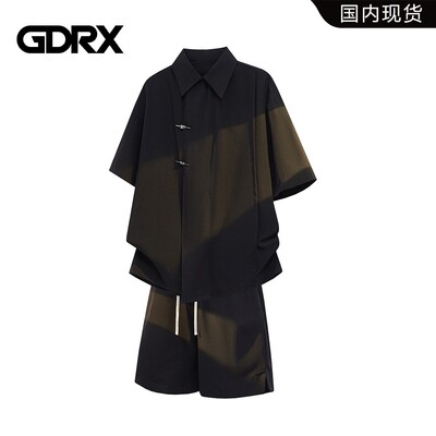 GDRX新中式短袖衬衫套装2026夏季新款男士百搭宽松大码短裤两件套