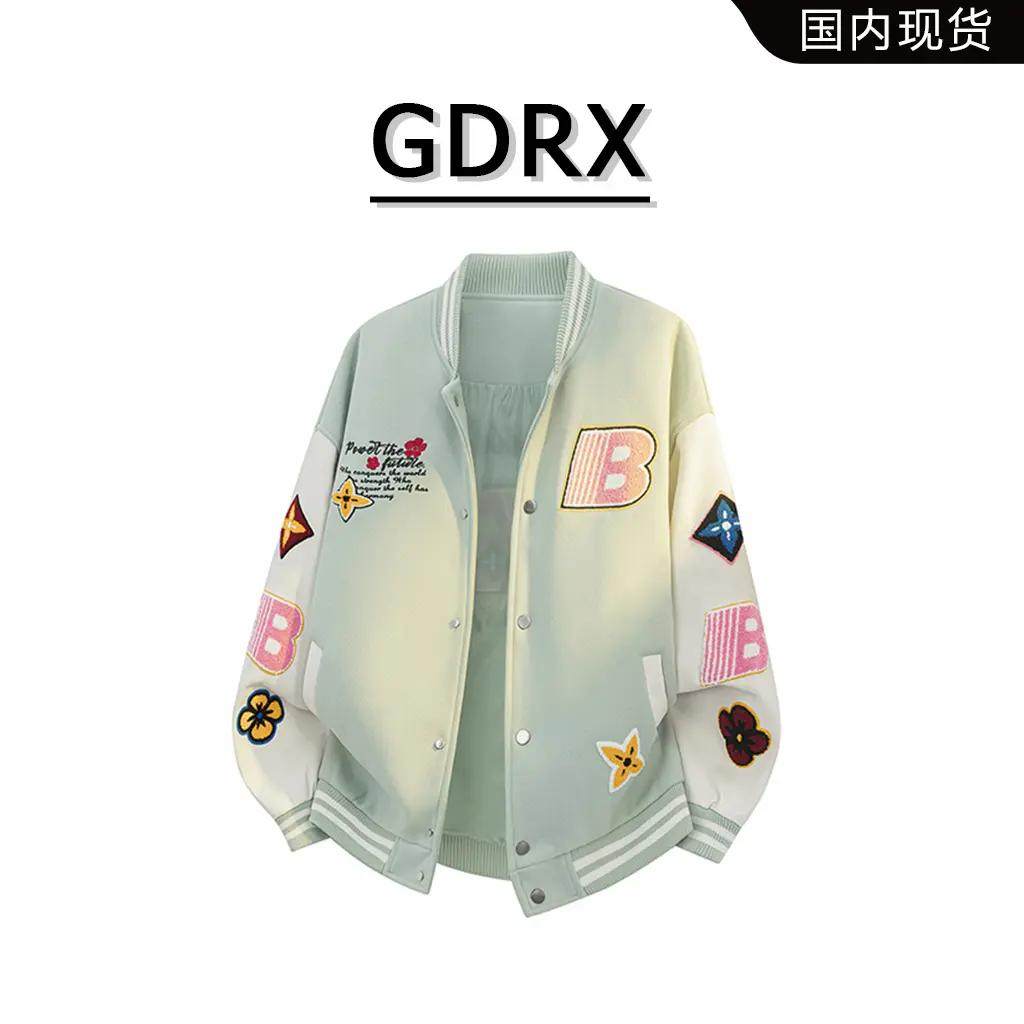 GDRX棒球服复古男款夹克2025秋季字母刺绣花卉休闲宽松男士外套