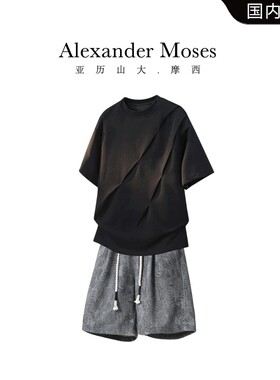 Alexander Moses高街痞帅短袖T恤套装夏季新款潮流休闲一整套穿搭