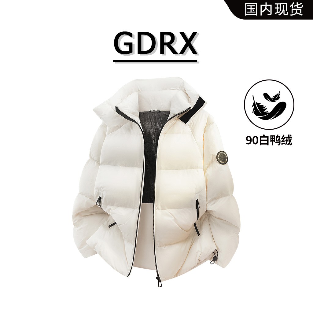 GDRX美式加绒加厚羽绒服男秋冬新款防风保暖抗寒连帽白鸭绒外套