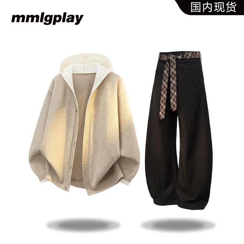 mmlgplay美式潮流毛衣男秋季新款休闲时尚痞帅复古休闲百搭两件套
