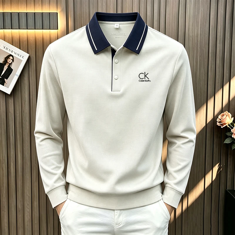 CabinKathy【海外正品】秋季高级感白色长袖T恤男士薄款显瘦polo