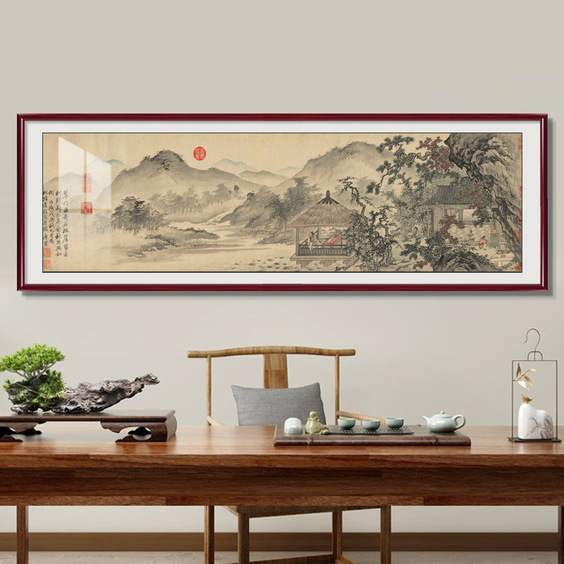 唐寅图山水画客厅书房茶室挂画新中式沙发背景墙装饰画名人国画