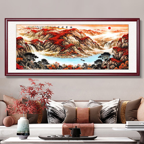 欧慕客厅沙发背景墙新中式山水画