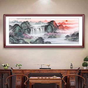 新中式聚宝盆山水客厅挂画聚财