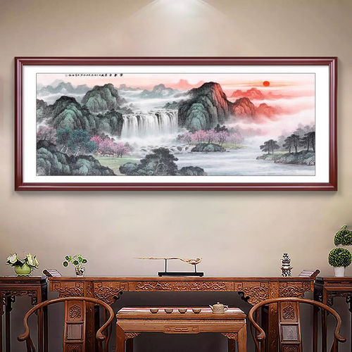 新中式聚宝盆山水客厅挂画聚财