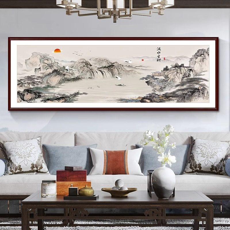 张大千山水画客厅挂画新中式国画